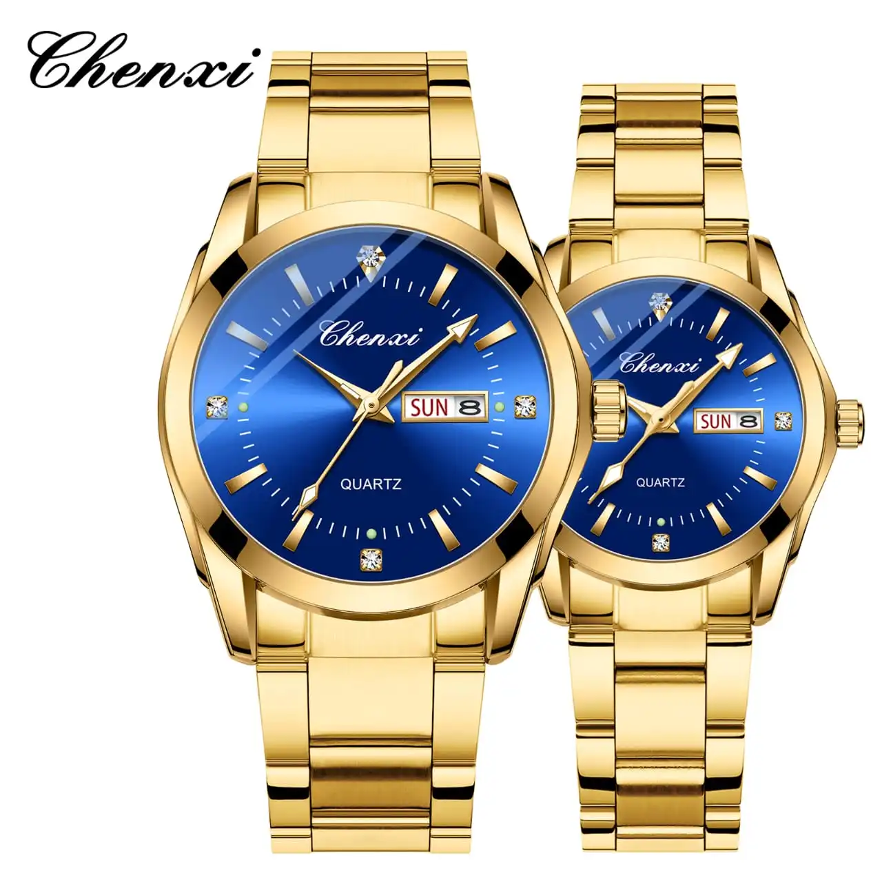 Chenxi Luxury Couple Watch – Gold & Blue Dial (Quartz)